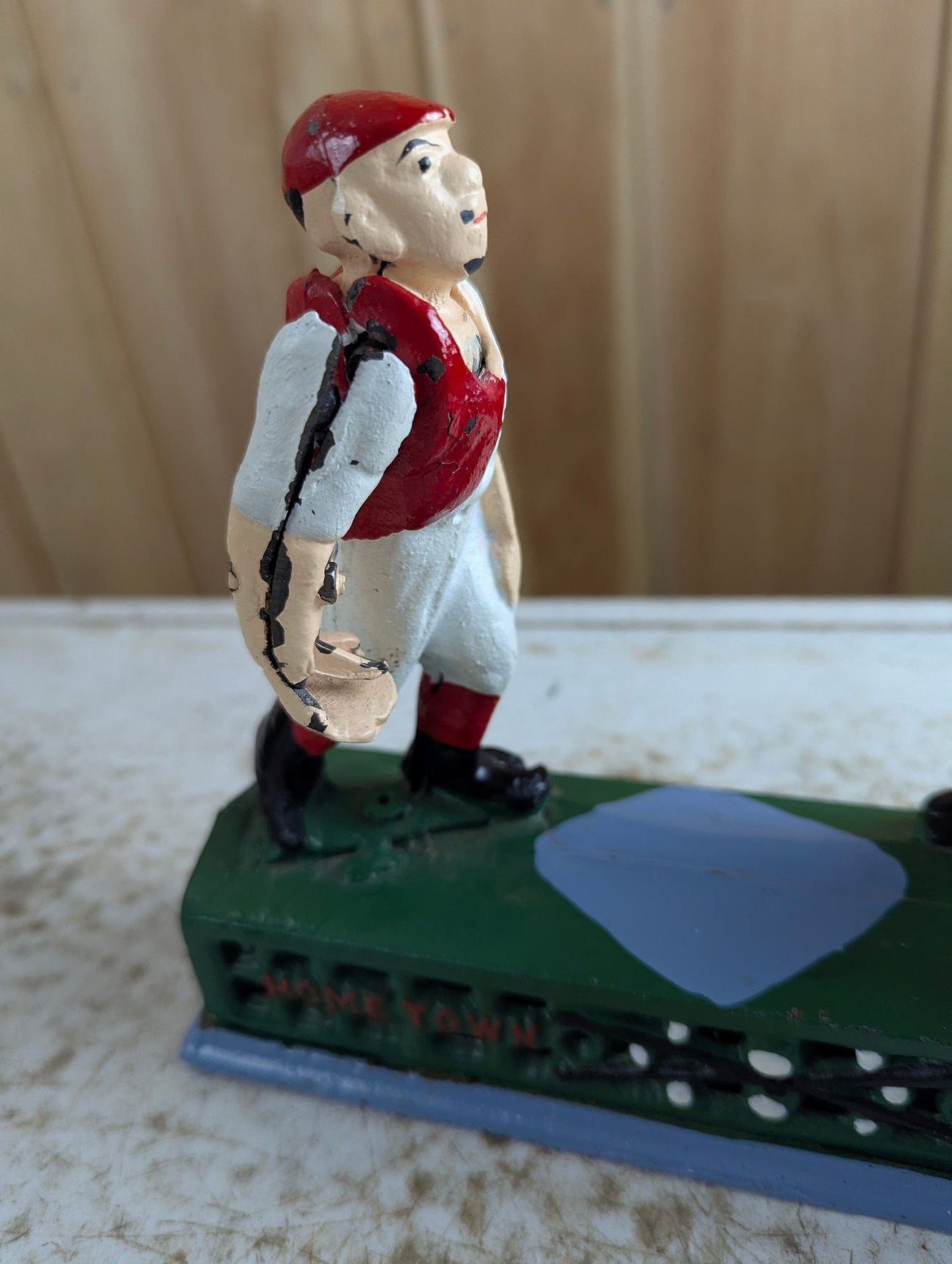 Vintage Style "Home Town Battery" Cast Iron Mechanical Baseball Coin Bank