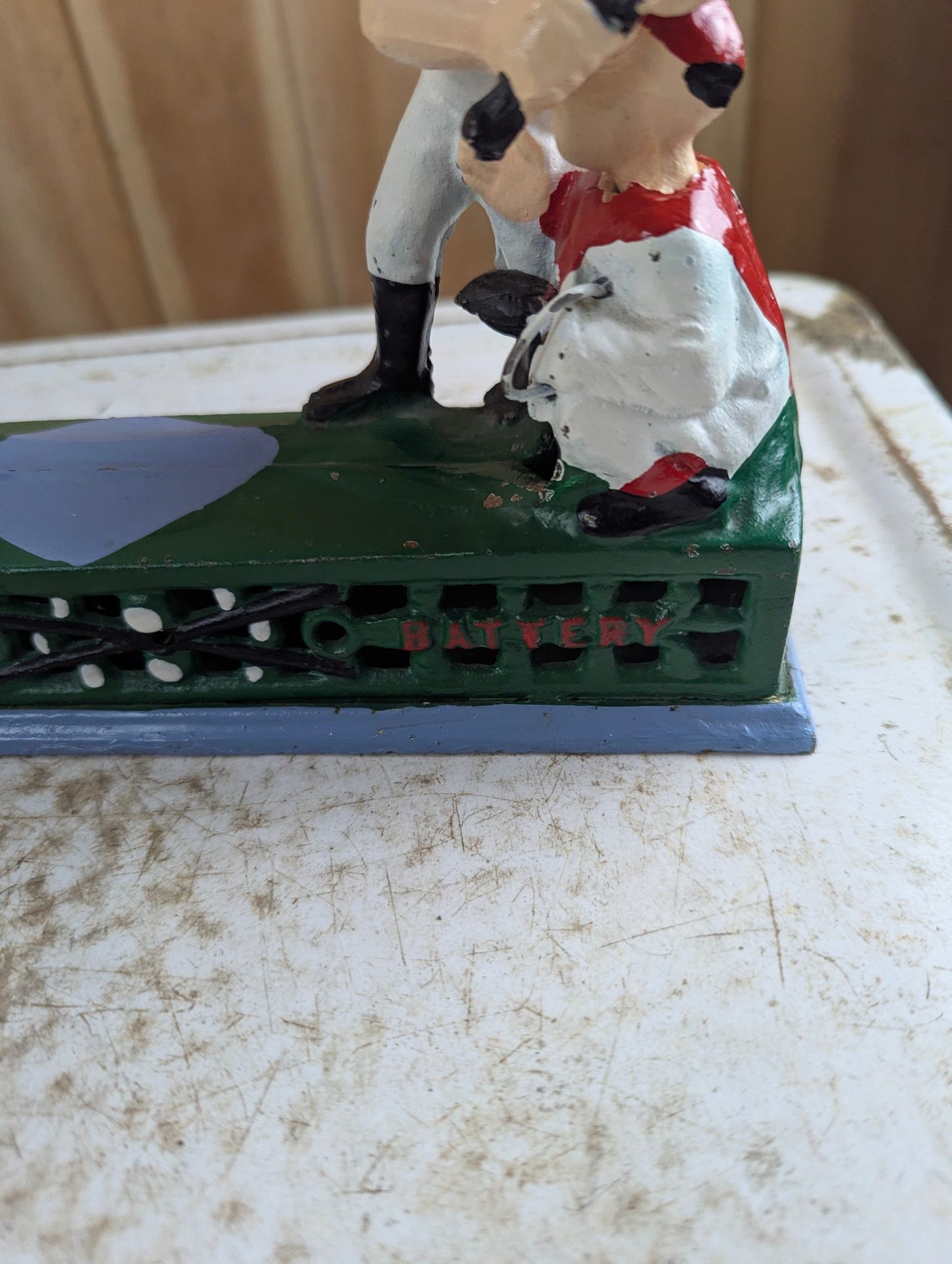 Vintage Style "Home Town Battery" Cast Iron Mechanical Baseball Coin Bank