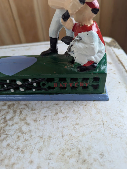 Vintage Style "Home Town Battery" Cast Iron Mechanical Baseball Coin Bank