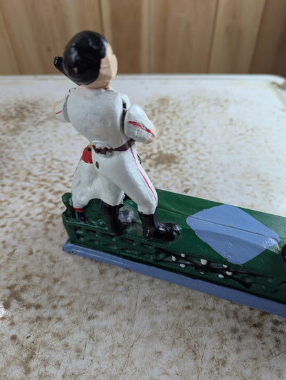 Vintage Style "Home Town Battery" Cast Iron Mechanical Baseball Coin Bank