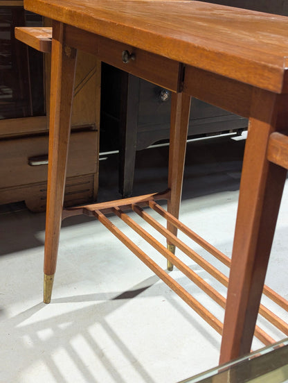 Mid-Century Modern Side Hall Table with Brass Sabots