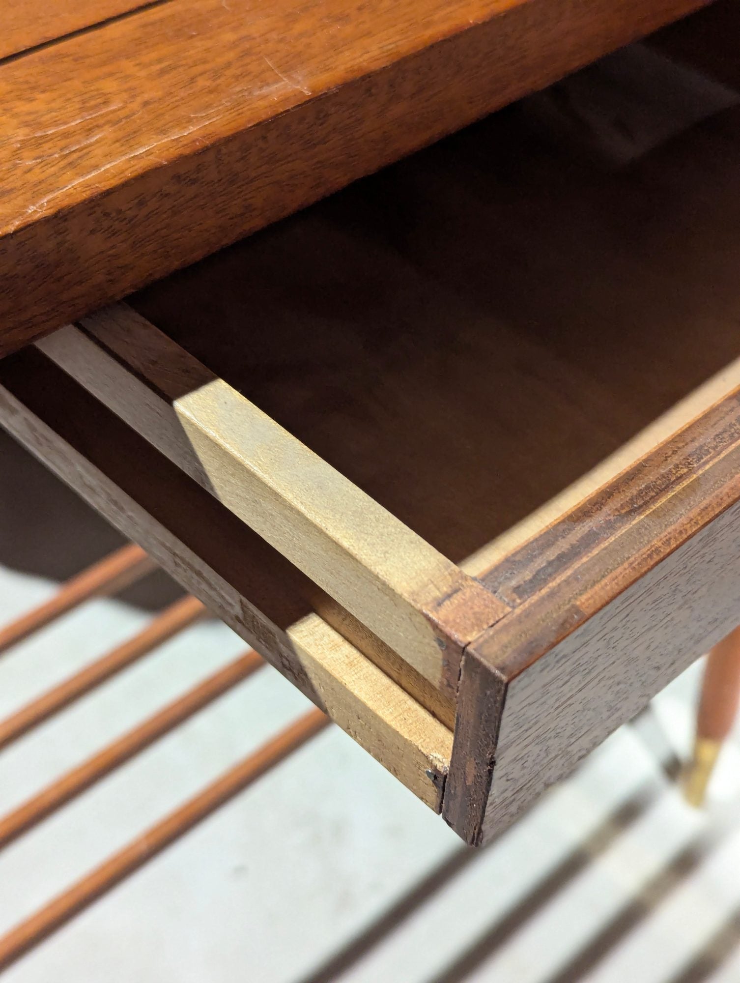 Mid-Century Modern Side Hall Table with Brass Sabots