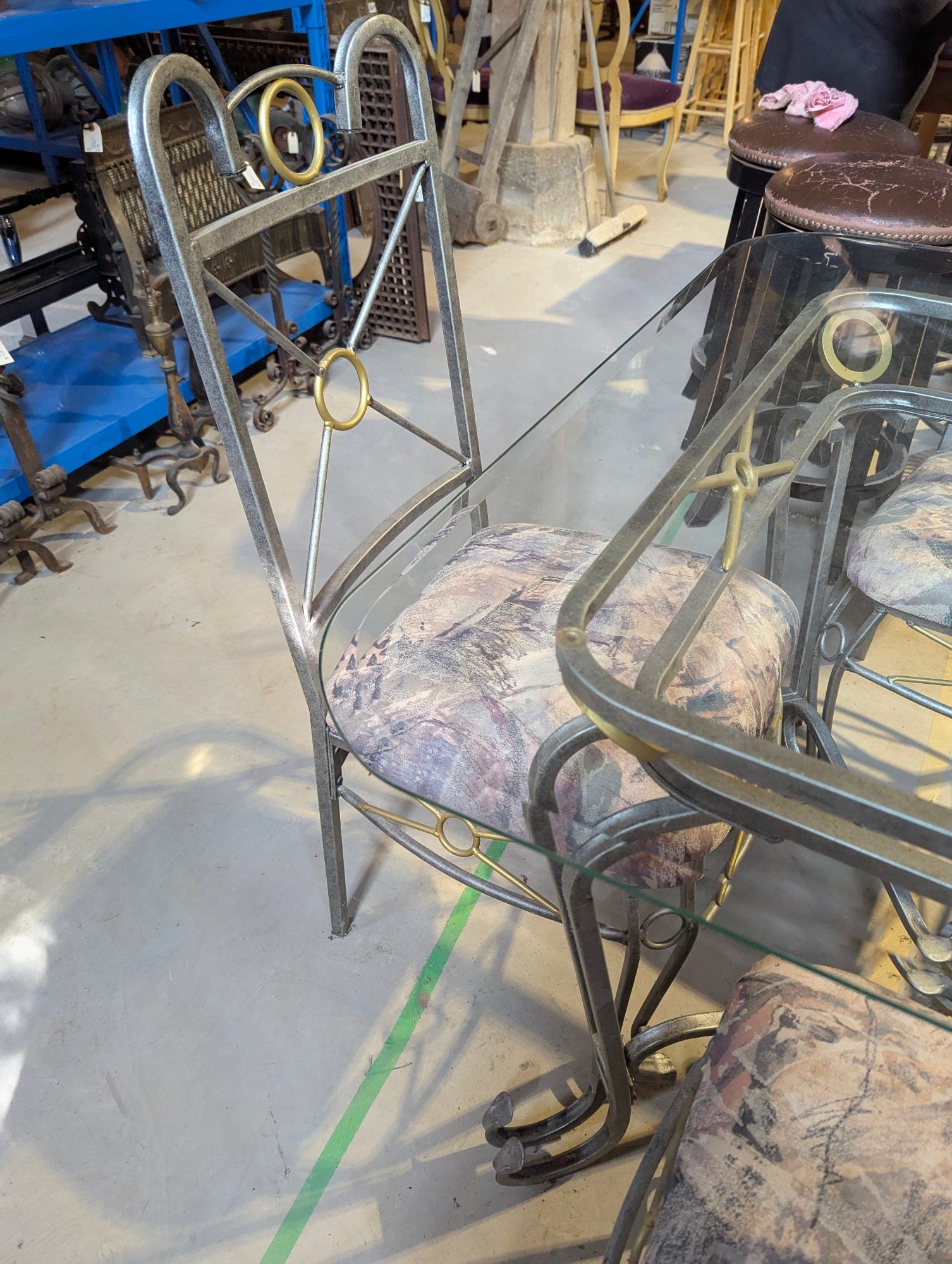 Glass Topped Metal 41" Square Table with 4 Chairs