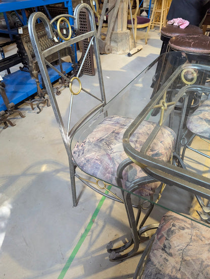 Glass Topped Metal 41" Square Table with 4 Chairs