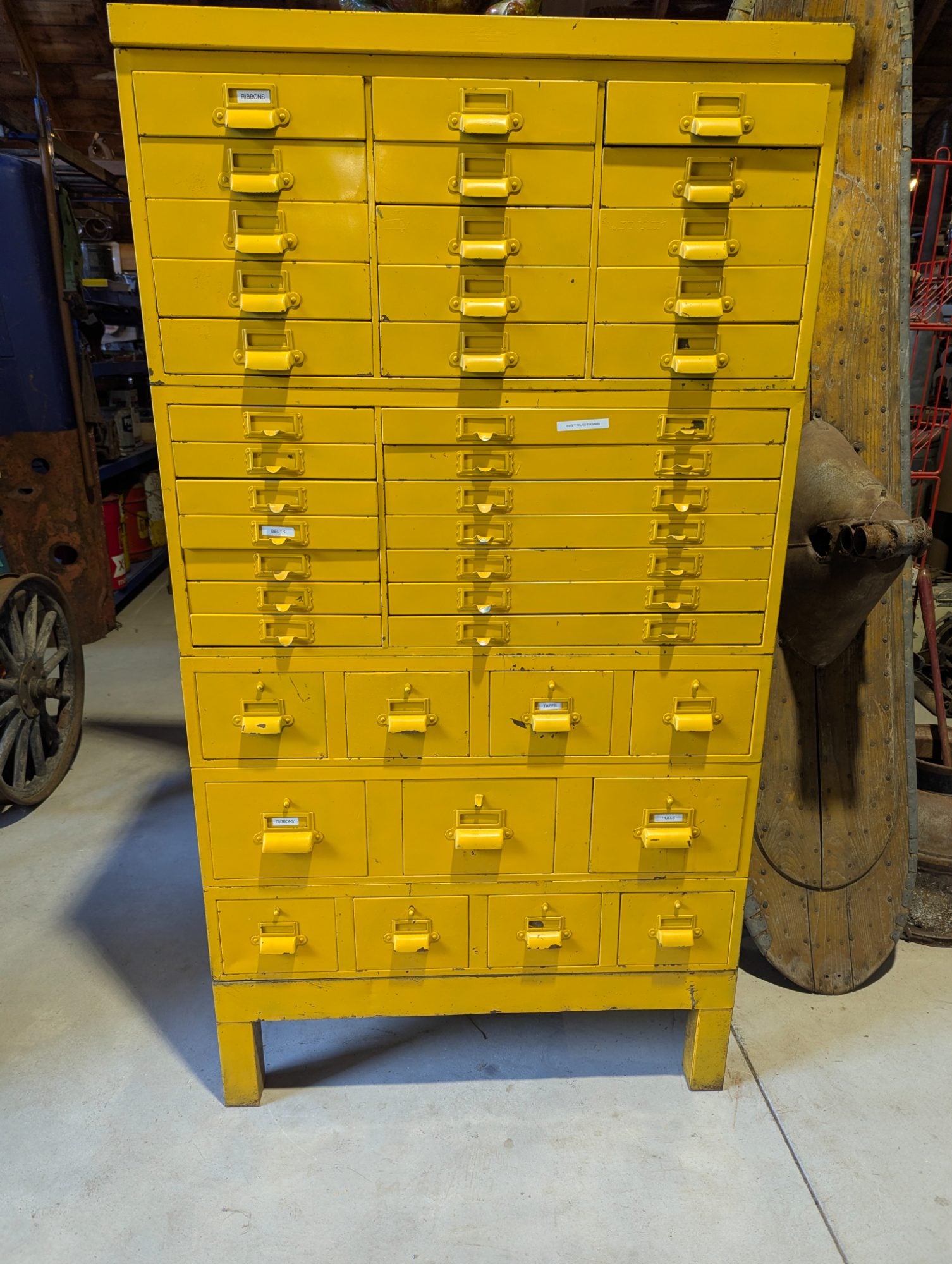 Vintage Yellow Metal Sectional Multi-Drawer Industrial Cabinet  33" x 17" x 61"