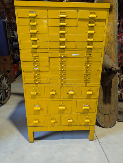 Vintage Yellow Metal Sectional Multi-Drawer Industrial Cabinet  33" x 17" x 61"