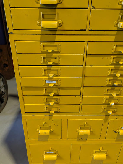 Vintage Yellow Metal Sectional Multi-Drawer Industrial Cabinet  33" x 17" x 61"