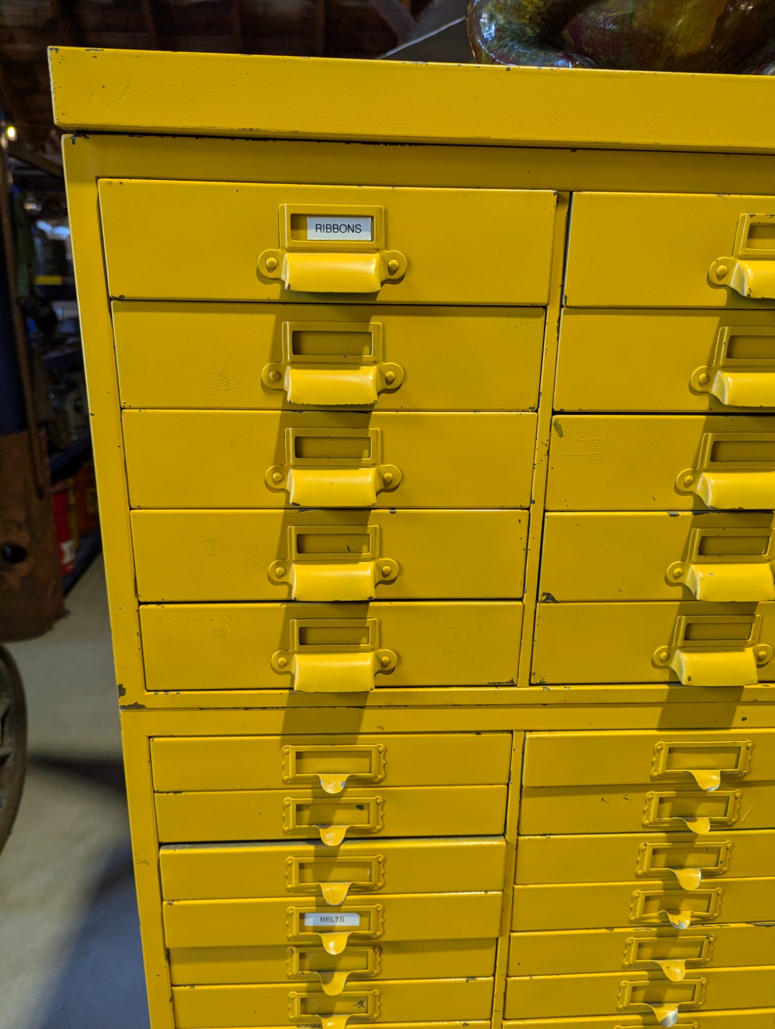 Vintage Yellow Metal Sectional Multi-Drawer Industrial Cabinet  33" x 17" x 61"