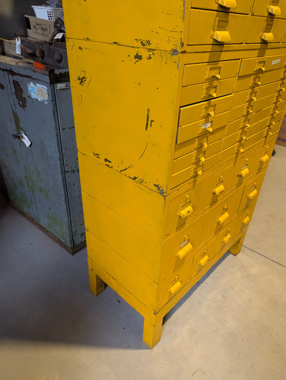 Vintage Yellow Metal Sectional Multi-Drawer Industrial Cabinet  33" x 17" x 61"