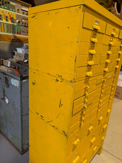 Vintage Yellow Metal Sectional Multi-Drawer Industrial Cabinet  33" x 17" x 61"