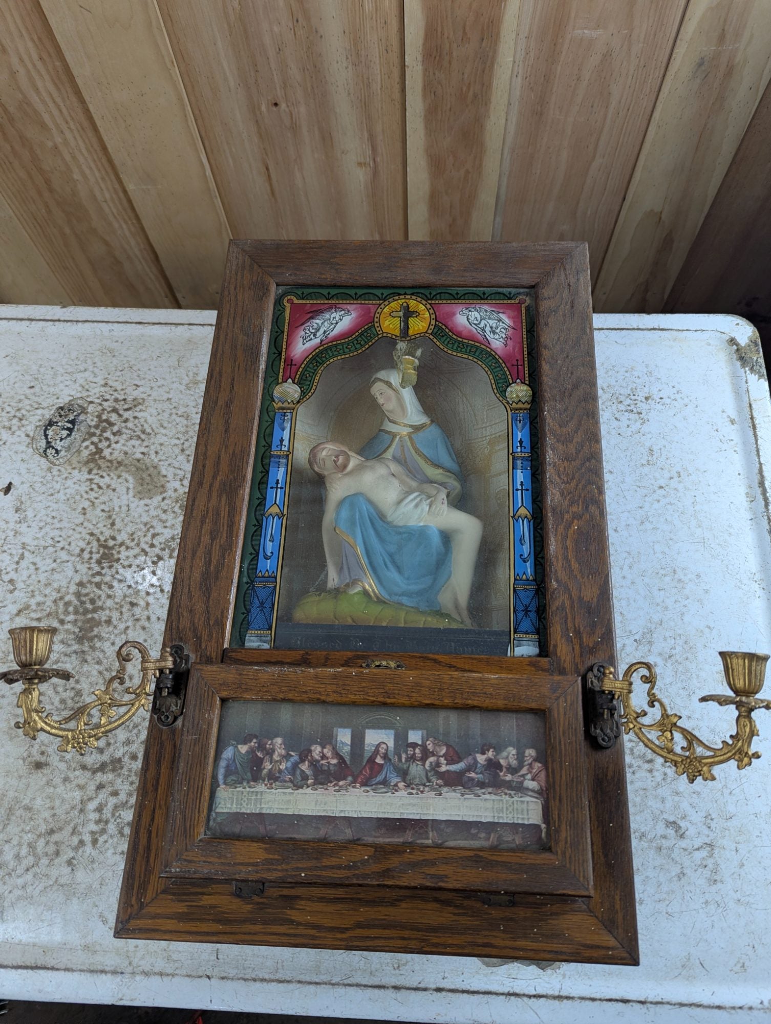 1909 Catholic Last Rites Sick Call Set Wall Altar