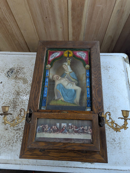 1909 Catholic Last Rites Sick Call Set Wall Altar