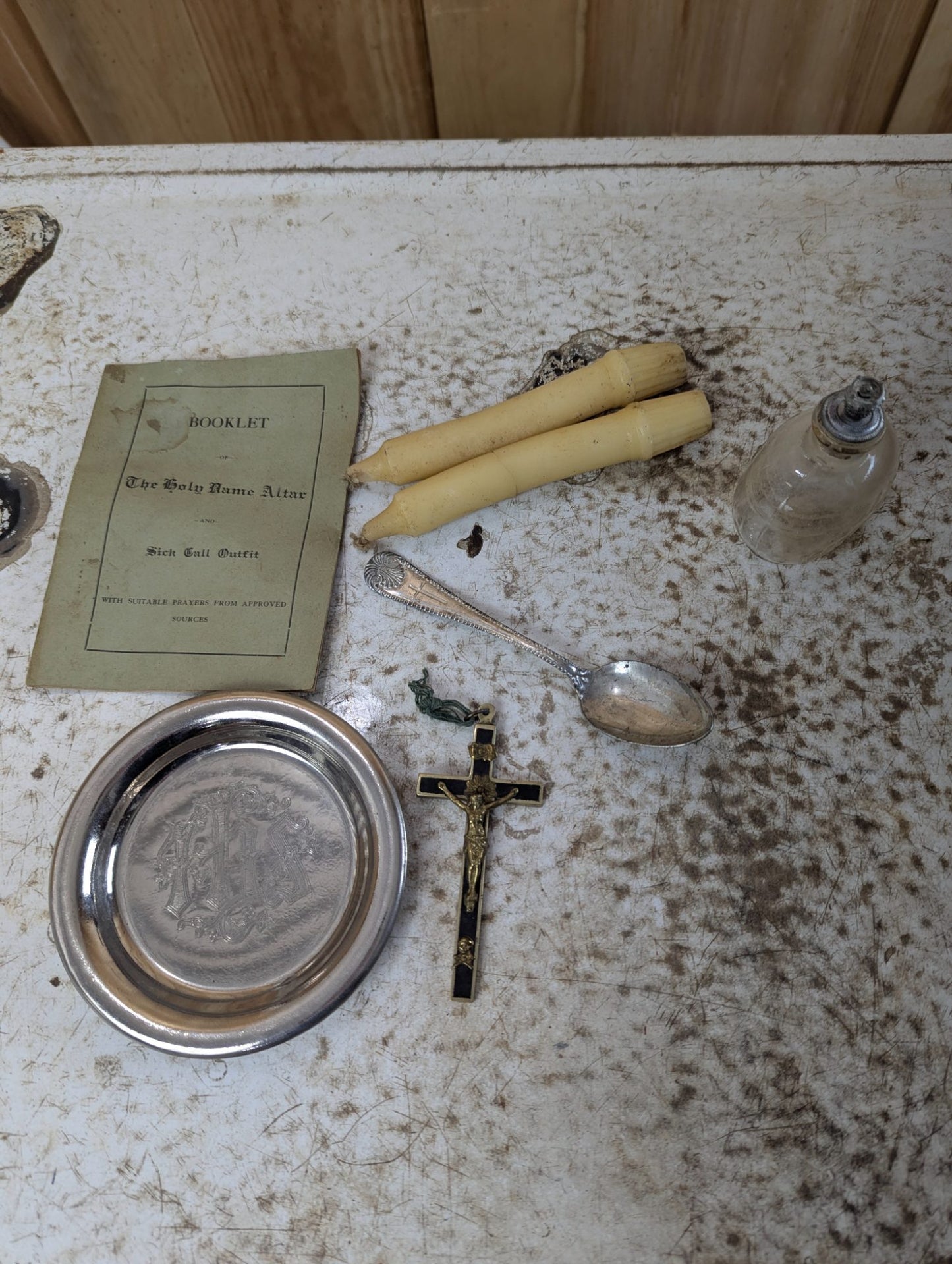 1909 Catholic Last Rites Sick Call Set Wall Altar