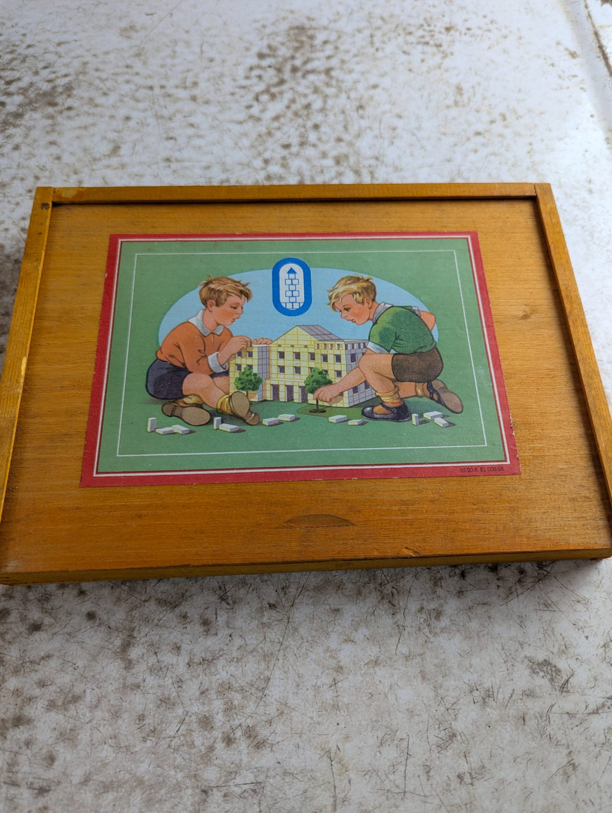 1950s German Wooden Building Block Set in Box