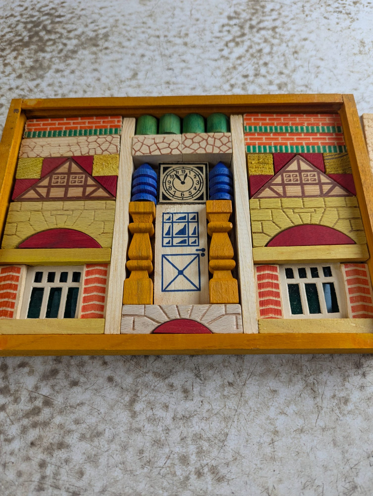 1950s German Wooden Building Block Set in Box
