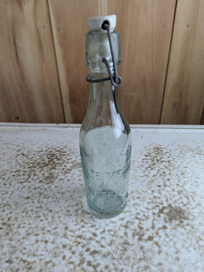 Antique Alexander Prize Medal Waters Montrose Aqua Glass Bottle with Ceramic Stopper