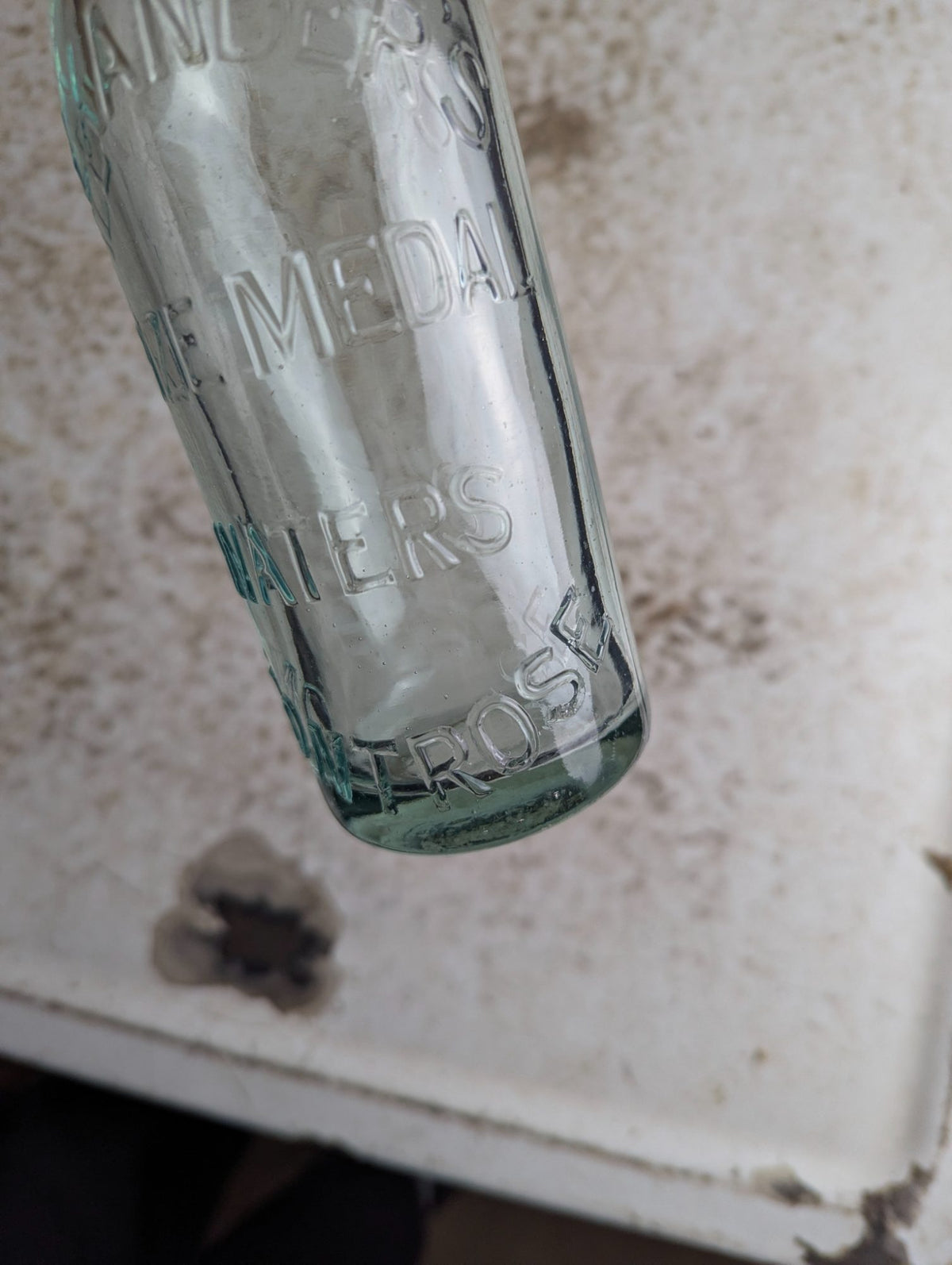 Antique Alexander Prize Medal Waters Montrose Aqua Glass Bottle with Ceramic Stopper