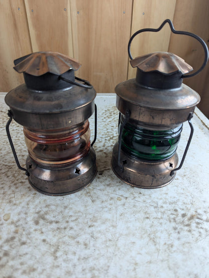 Pair of 7" Vintage Style Nautical Ship Oil Lamps - Damaged