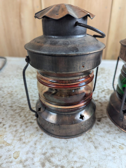 Pair of 7" Vintage Style Nautical Ship Oil Lamps - Damaged