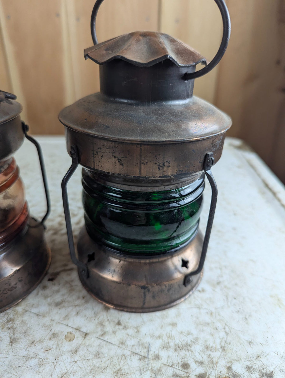 Pair of 7" Vintage Style Nautical Ship Oil Lamps - Damaged