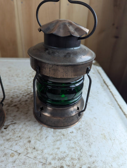 Pair of 7" Vintage Style Nautical Ship Oil Lamps - Damaged