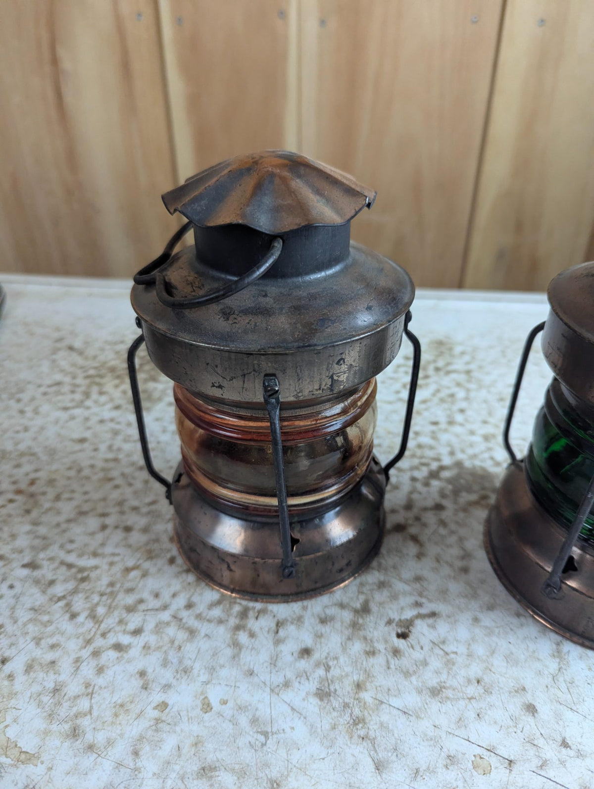 Pair of 7" Vintage Style Nautical Ship Oil Lamps - Damaged