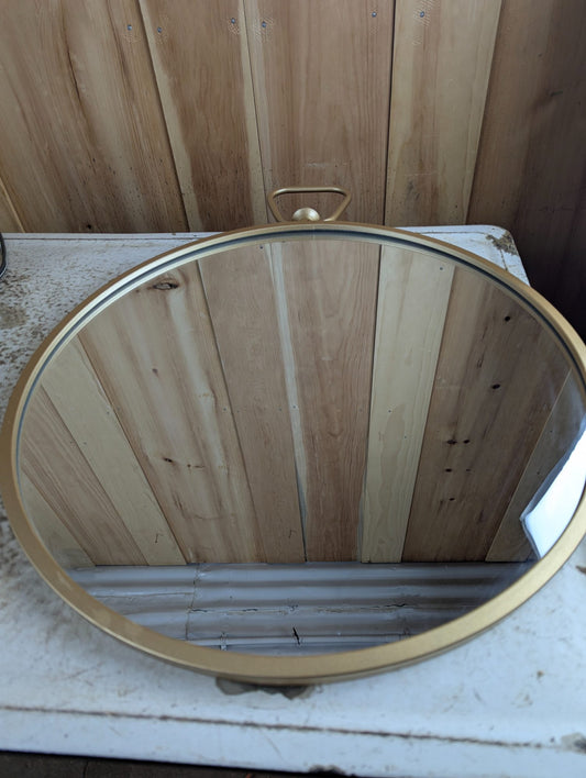 21.5" Round Vintage Style Hanging Mirror with Decorative Hanging Loop