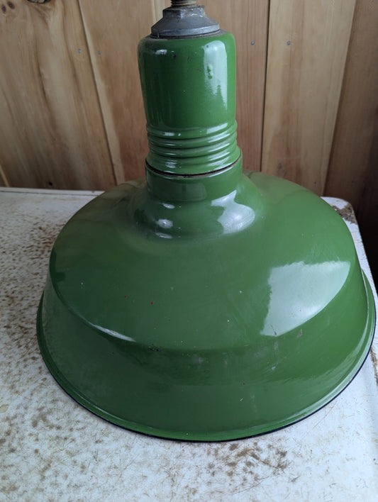 Vintage 16" Industrial Green Porcelain Enamel Lamp Shade with Socket