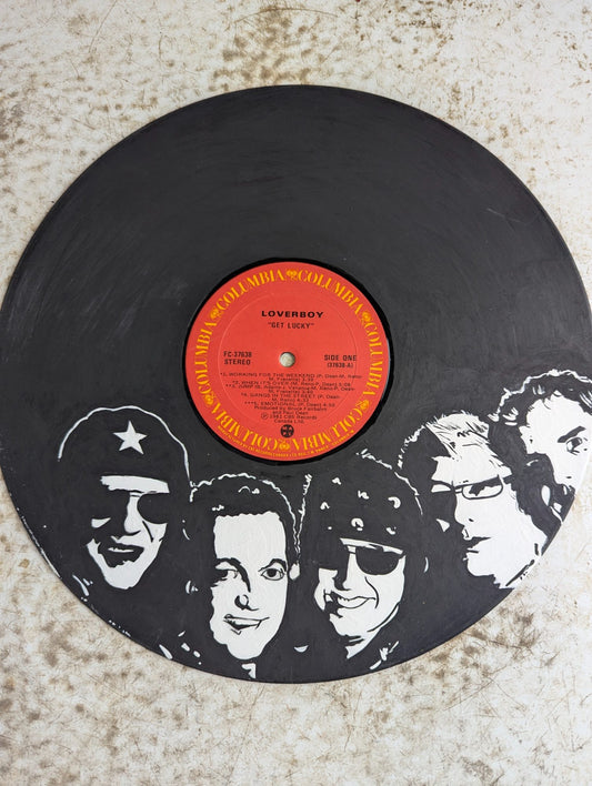 Hand-Painted Loverboy Vinyl Record Portrait Pop Art