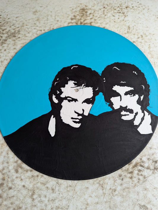 Hand-Painted Hall and Oates Vinyl Record Portrait Art