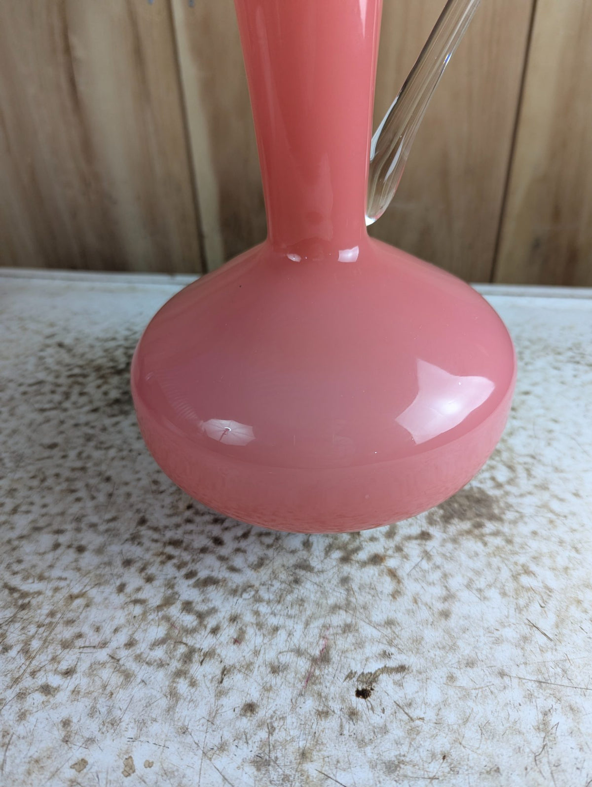 Vintage 12.5" Hand-Blown Pink Cased Art Glass Ewer Pitcher Vase