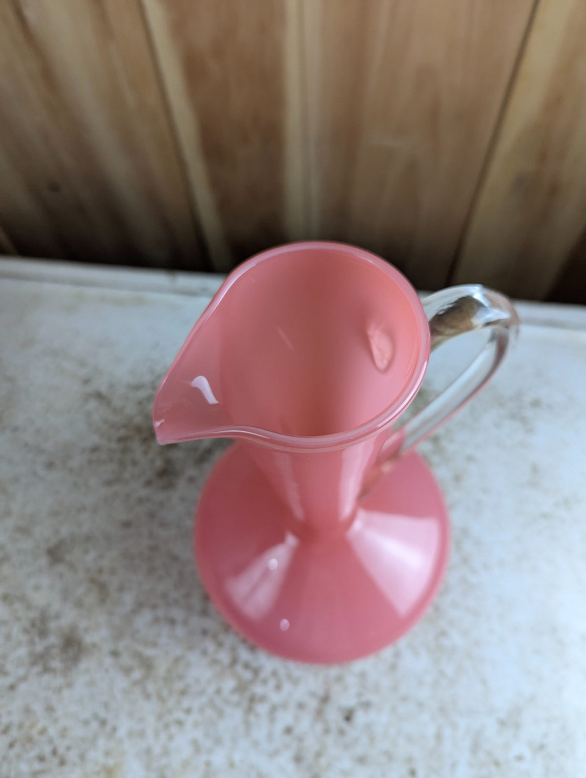 Vintage 12.5" Hand-Blown Pink Cased Art Glass Ewer Pitcher Vase