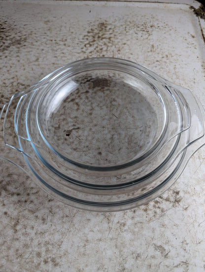 Set of 3 Vintage Pyrex England Emily Spring Garden Milk Glass Casserole Dishes with Lids
