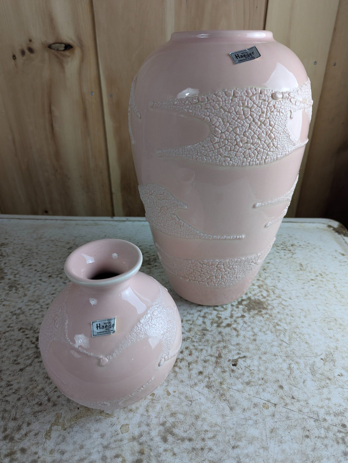 Set of 2 Vintage Royal Haeger Pink Earth Wrap Vases 6.5" and 12.5" Tall