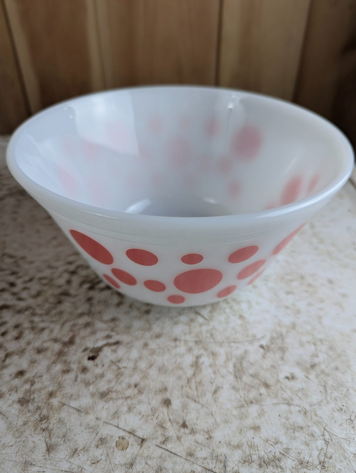 1950s Federal Glass Pink Polka Dot Milk Glass Bowl