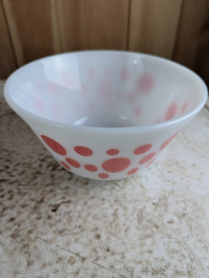 1950s Federal Glass Pink Polka Dot Milk Glass Bowl
