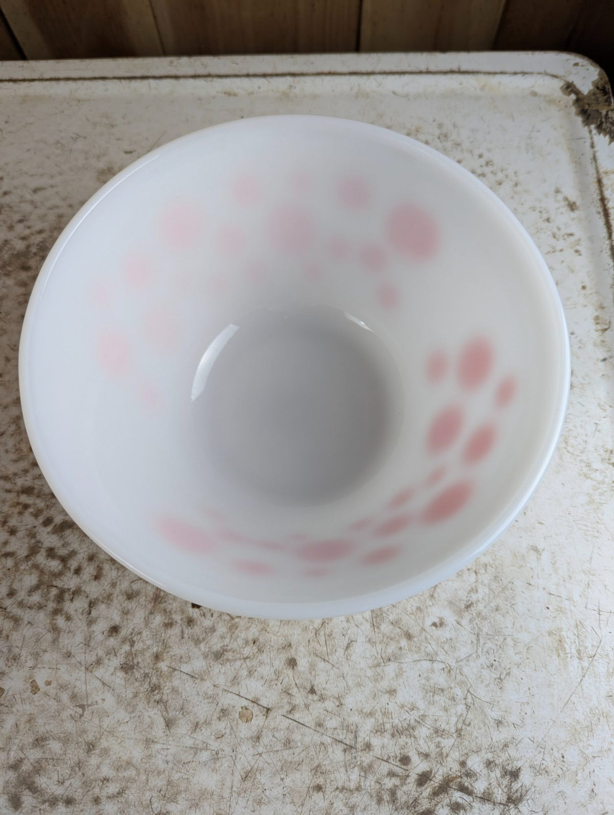 1950s Federal Glass Pink Polka Dot Milk Glass Bowl