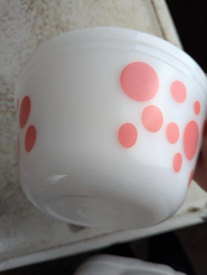 1950s Federal Glass Pink Polka Dot Milk Glass Bowl