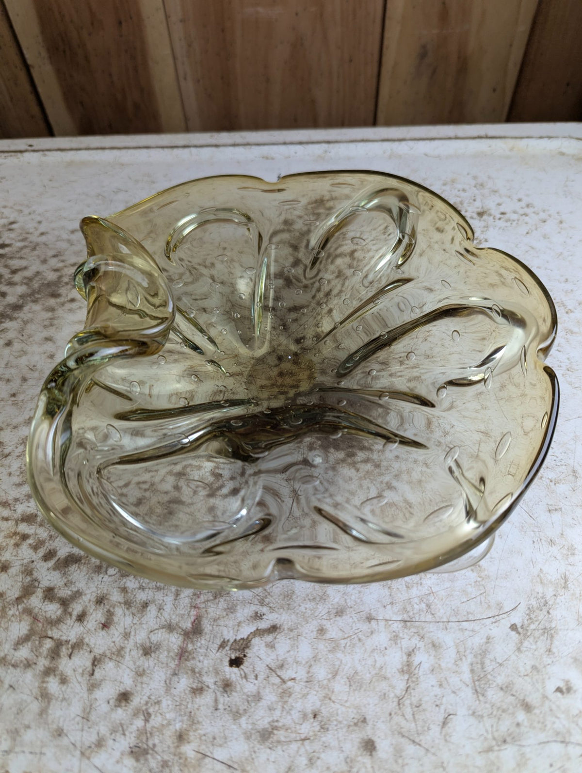 Vintage 8.5" Mid-Century Hand-Blown Art Glass Dish Bowl