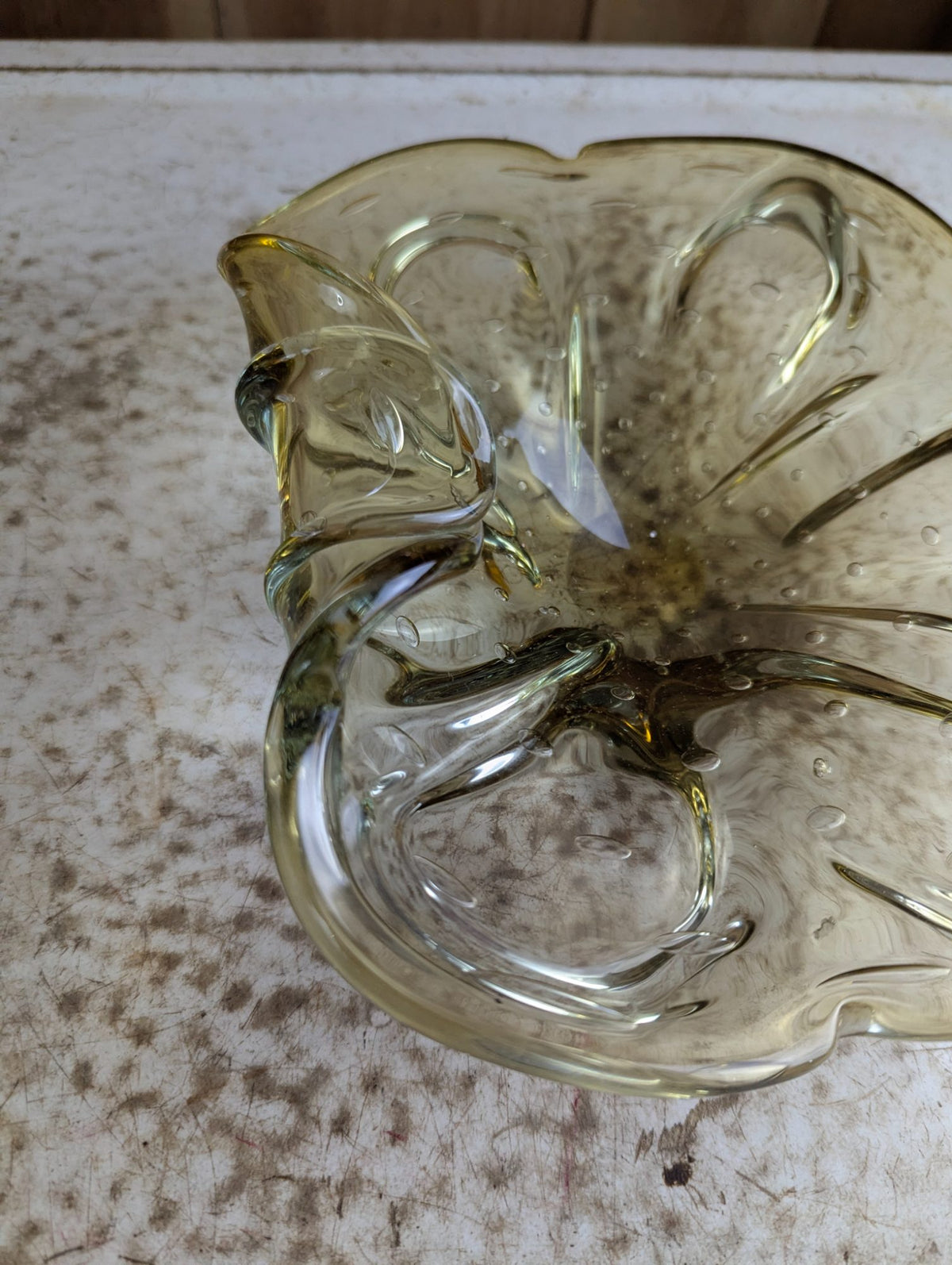 Vintage 8.5" Mid-Century Hand-Blown Art Glass Dish Bowl
