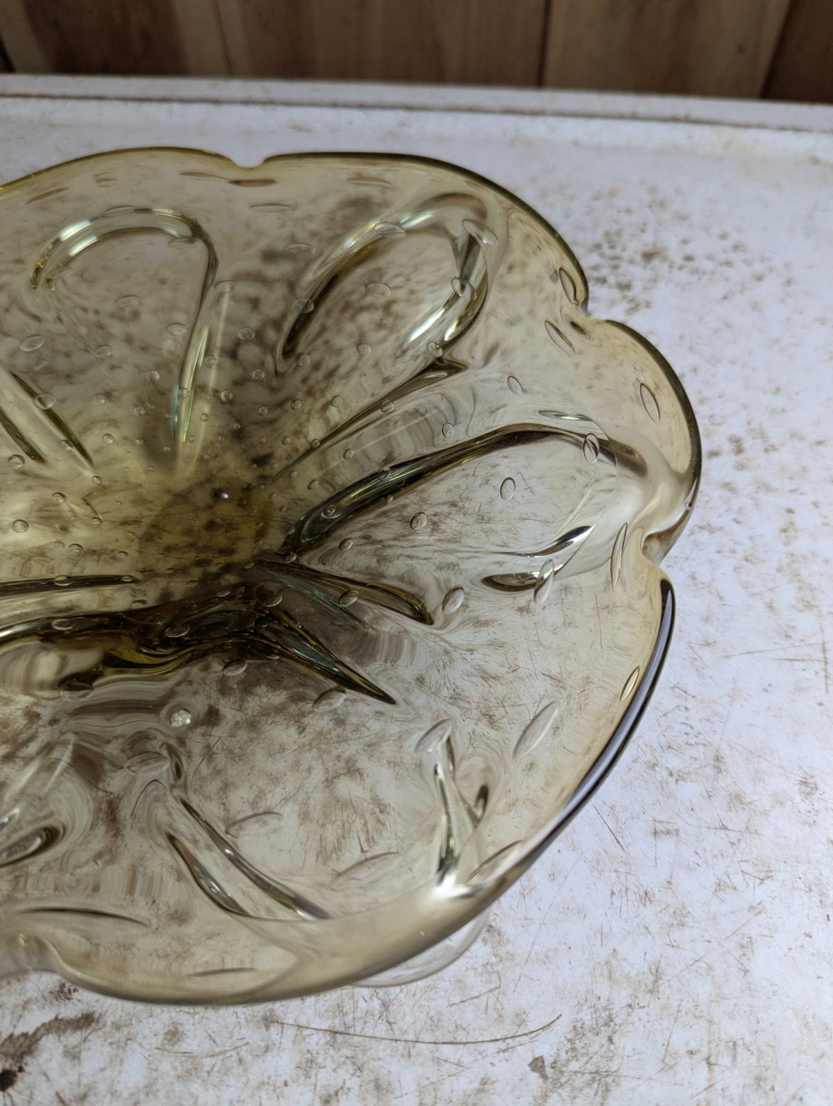 Vintage 8.5" Mid-Century Hand-Blown Art Glass Dish Bowl