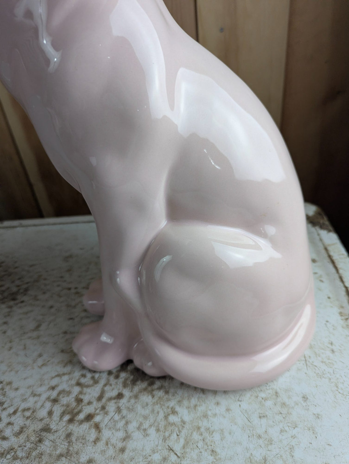 Vintage MCM 16" Tall Pastel Pink Ceramic Cat Figurine with Glass Eyes