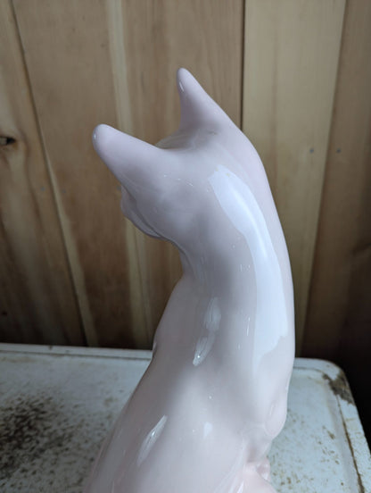 Vintage MCM 16" Tall Pastel Pink Ceramic Cat Figurine with Glass Eyes