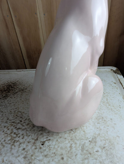 Vintage MCM 16" Tall Pastel Pink Ceramic Cat Figurine with Glass Eyes