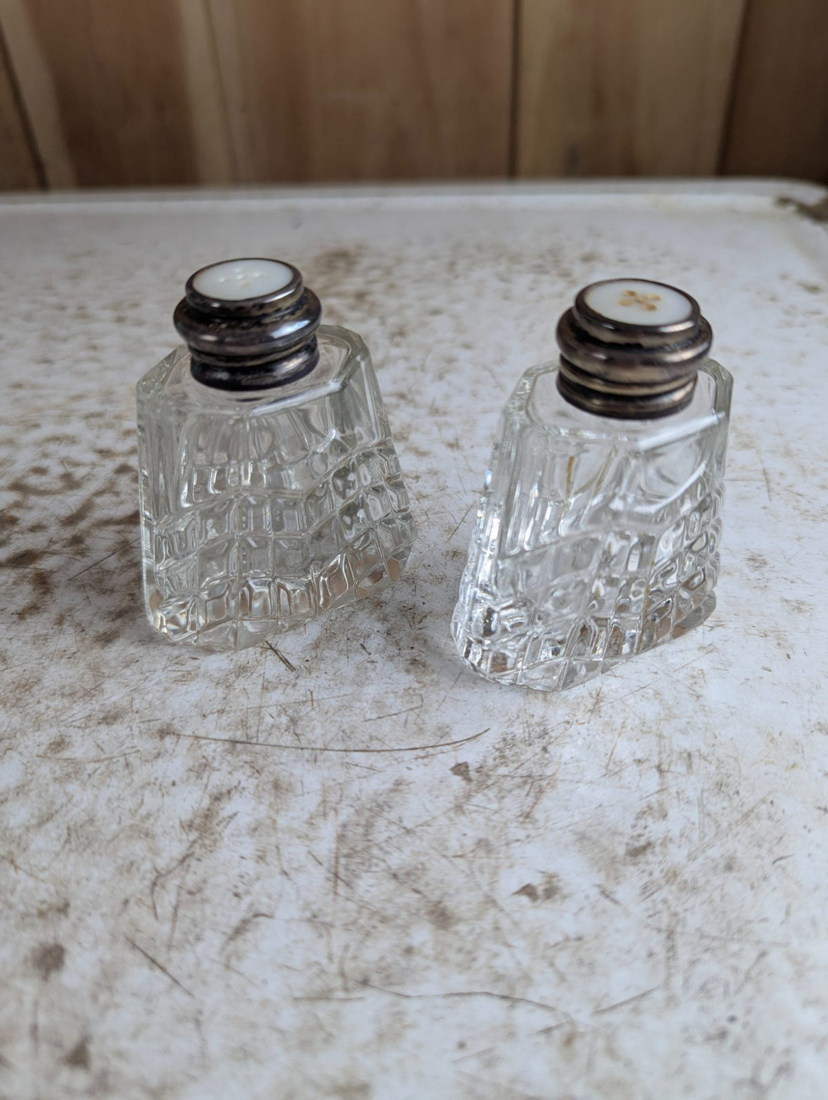 Vintage Pair of Cut Crystal Salt and Pepper Shakers