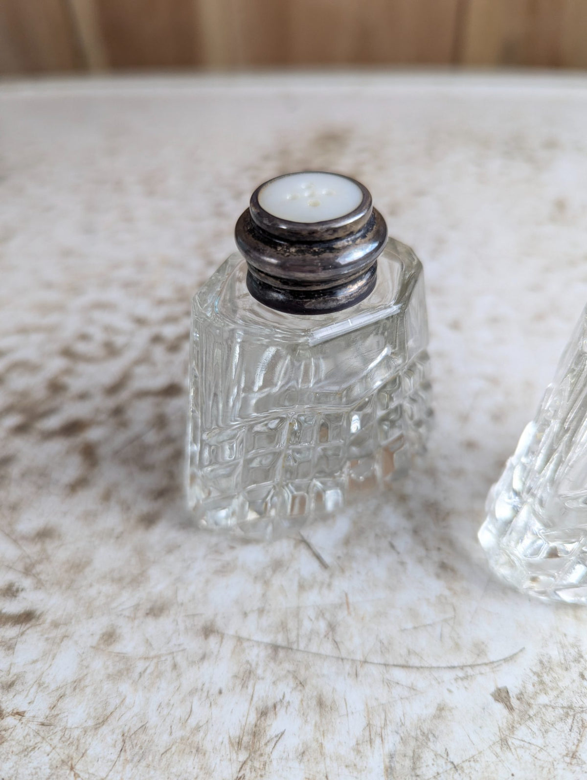 Vintage Pair of Cut Crystal Salt and Pepper Shakers