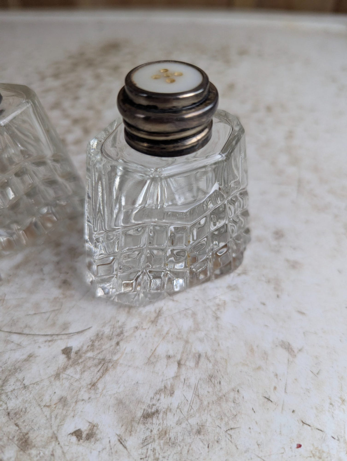 Vintage Pair of Cut Crystal Salt and Pepper Shakers