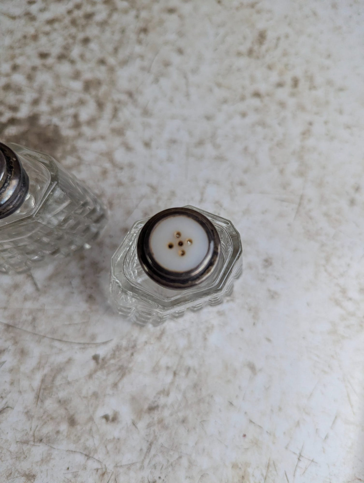 Vintage Pair of Cut Crystal Salt and Pepper Shakers