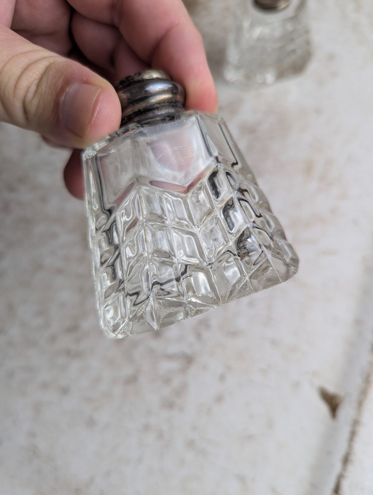 Vintage Pair of Cut Crystal Salt and Pepper Shakers