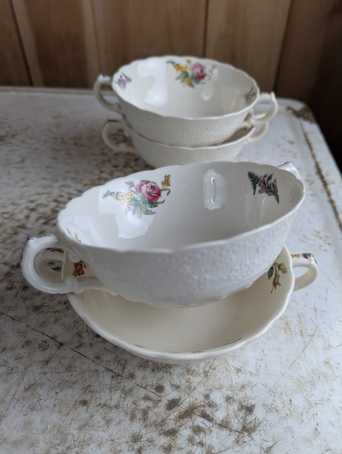Set of 4 Copeland Spode Antique Double-Handled Coupe Soup Bowls